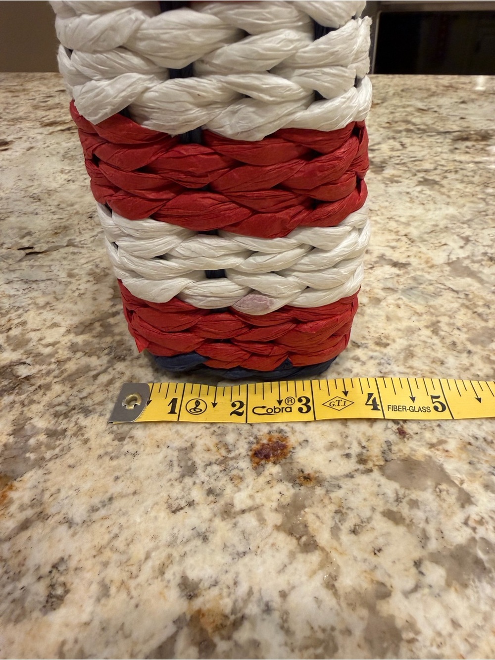 Alessia Red, White & Blue Woven Tote Bag w/Navy Bow & Rhinestone star bag charm - Picture 6 of 6